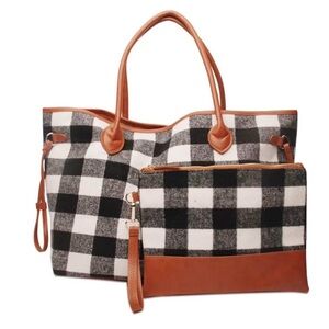 Plaid Black Tote bag with matching smaller bag!